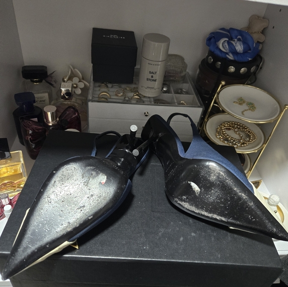 YSL Elegant Blue and Cream Slingback Heels - Picture 6 of 7